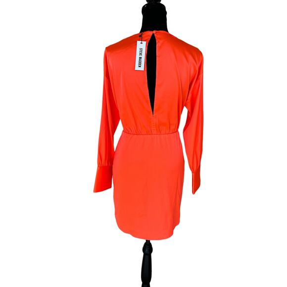 Steve Madden Orange Satin Mini Dress Size 2 Cocktail Ruched Wrap Revolve $79 NEW - Picture 6 of 9